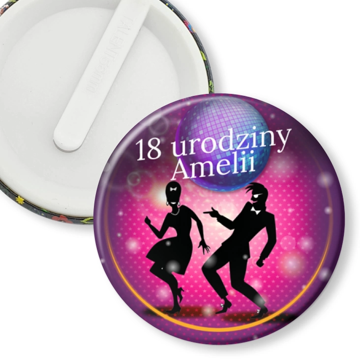przypinka klips Osiemnastka z imieniem lets go party