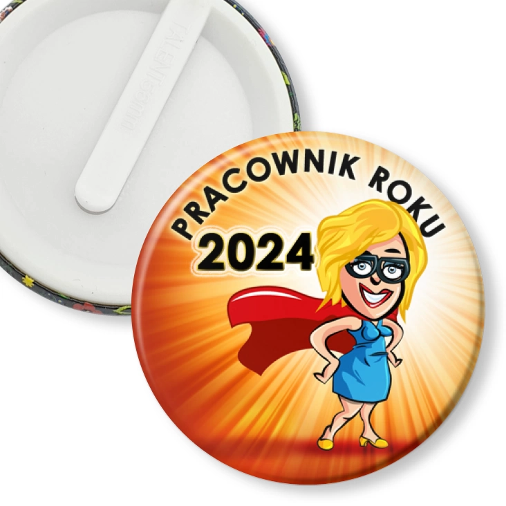 przypinka klips Pracownik Roku superwoman w okularach
