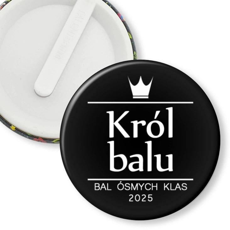 przypinka klips Bal Ósmych Klas z koroną król balu