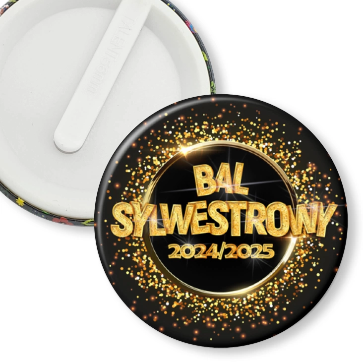 przypinka klips Bal Sylwestrowy złoty napis