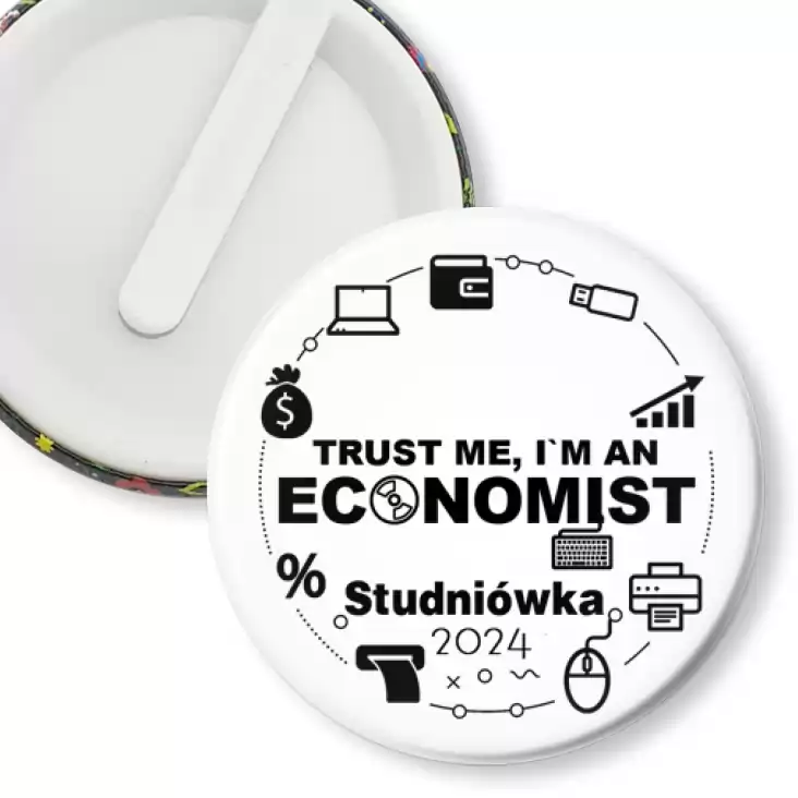 przypinka klips Studniówka biała trust me I am Economist