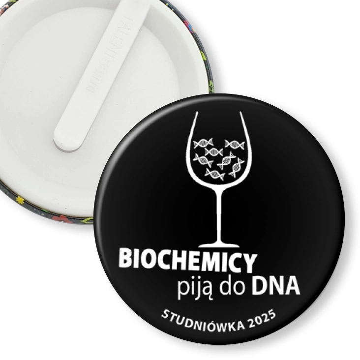 przypinka klips Studniówka czarna biochemicy piją do dna