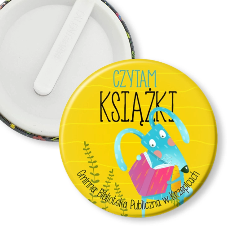przypinka klips Czytam Książki Biblioteka w Krzepicach