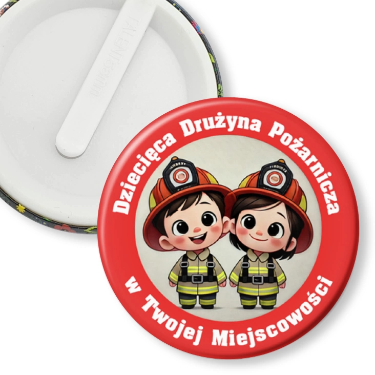 przypinka klips Dziecięca Drużyna Pożarnicza dziewczynka i chłopiec