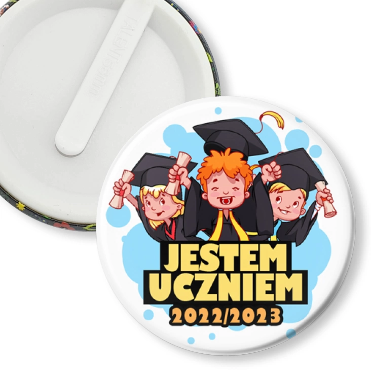 przypinka klips Jestem Uczniem trójka z biretami