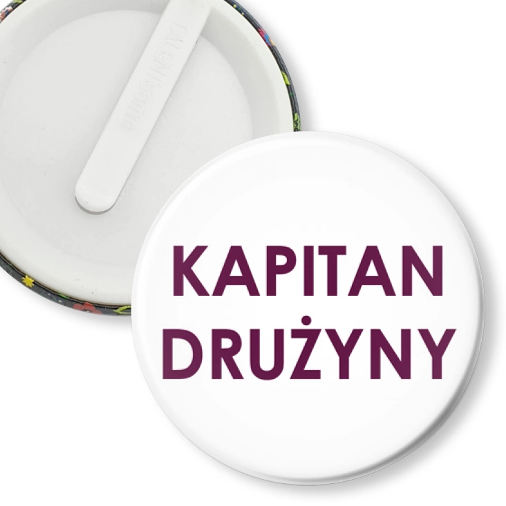 przypinka klips Kapitan drużyny fioletowy napis
