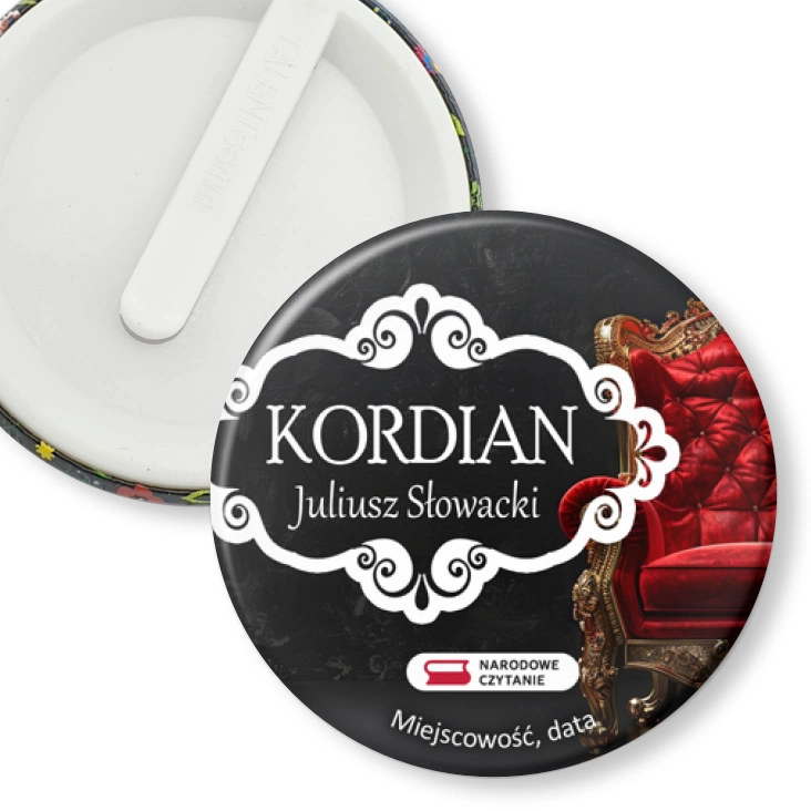 przypinka klips Kordian Narodowe Czytanie pusty tron cara