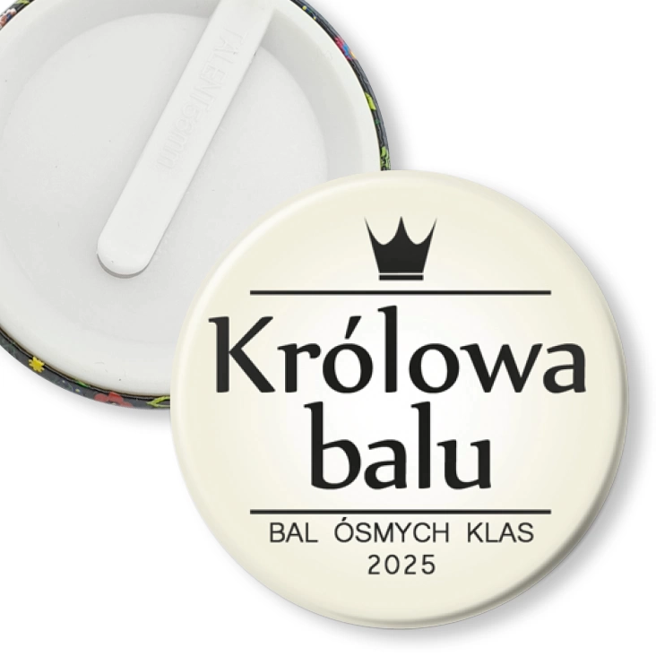 przypinka klips Królowa Balu Ósmych Klas beżowa