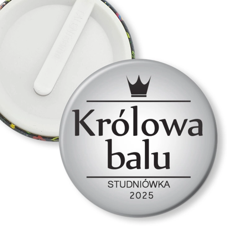 przypinka klips Królowa Balu szara na studniówkę