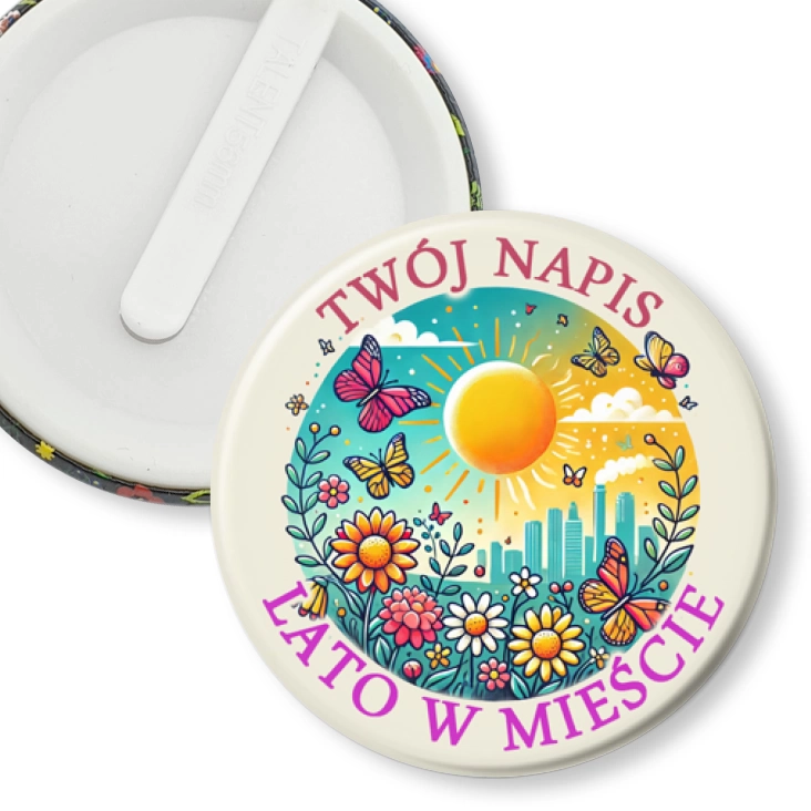 przypinka klips Lato w mieście. Twój napis