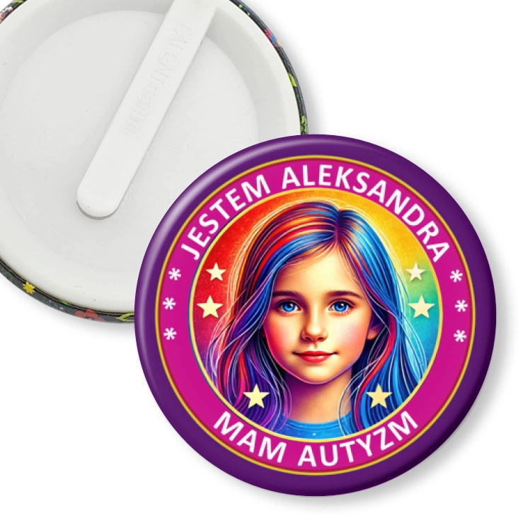 przypinka klips Mam autyzm dziewczynka z imieniem