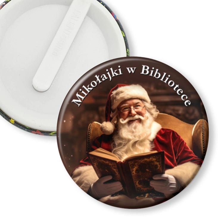 przypinka klips Mikołajki w bibliotece