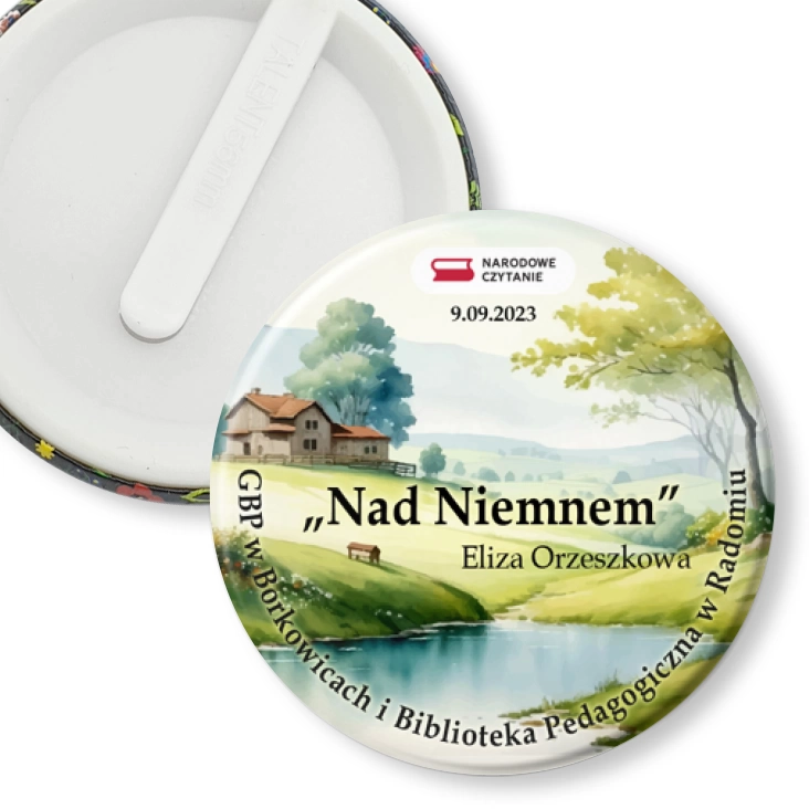 przypinka klips Nad Niemnem Narodowe Czytanie Biblioteka Borkowice