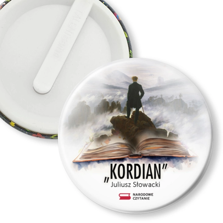 przypinka klips Narodowe Czytanie 2024 Kordian książka z wędrowcem