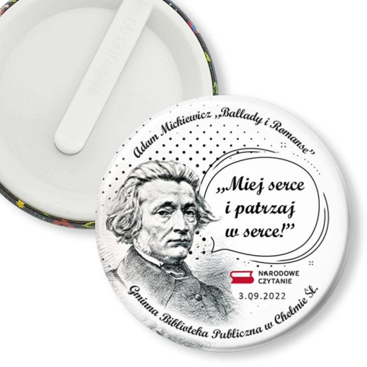 przypinka klips Narodowe Czytanie Biblioteka w Chełmie Śląskim