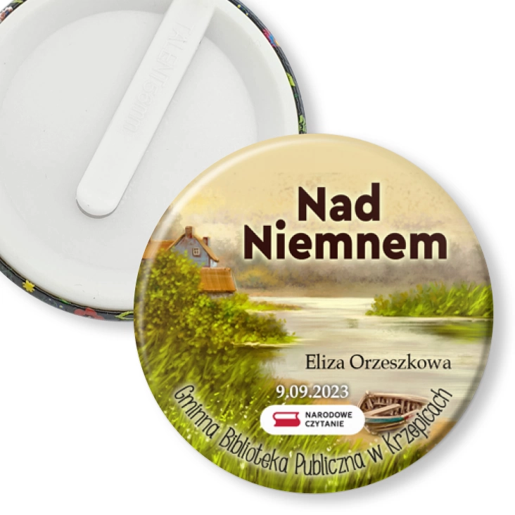 przypinka klips Narodowe Czytanie Biblioteka w Krzepicach