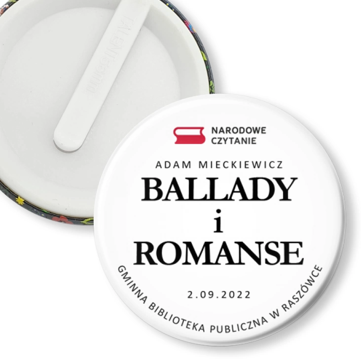 przypinka klips Narodowe Czytanie Biblioteka w Raszówce