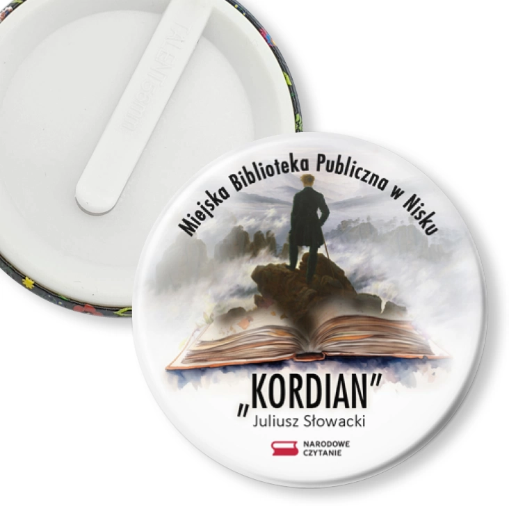 przypinka klips Narodowe Czytanie Kordian 2024 Biblioteka w Nisku