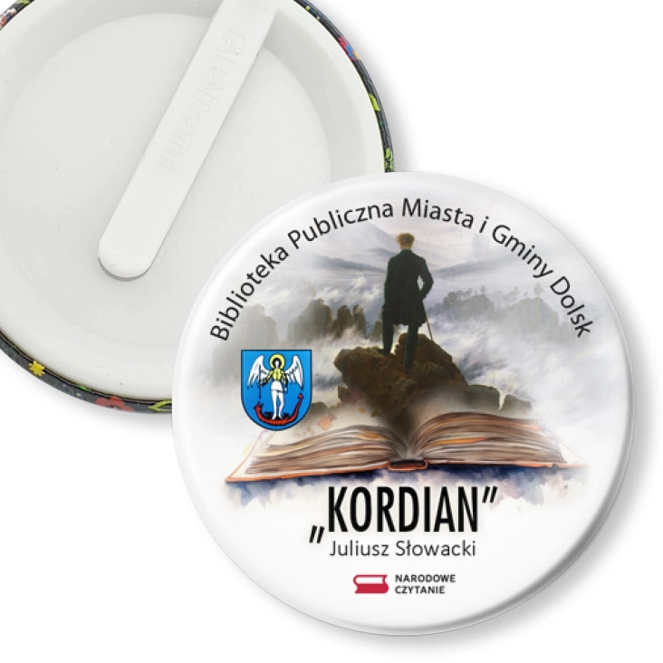 przypinka klips Narodowe Czytanie Kordian Biblioteka Dolsk