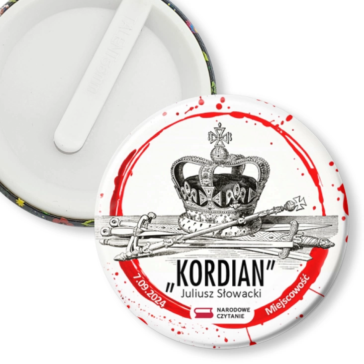 przypinka klips Narodowe Czytanie Kordian korona cara