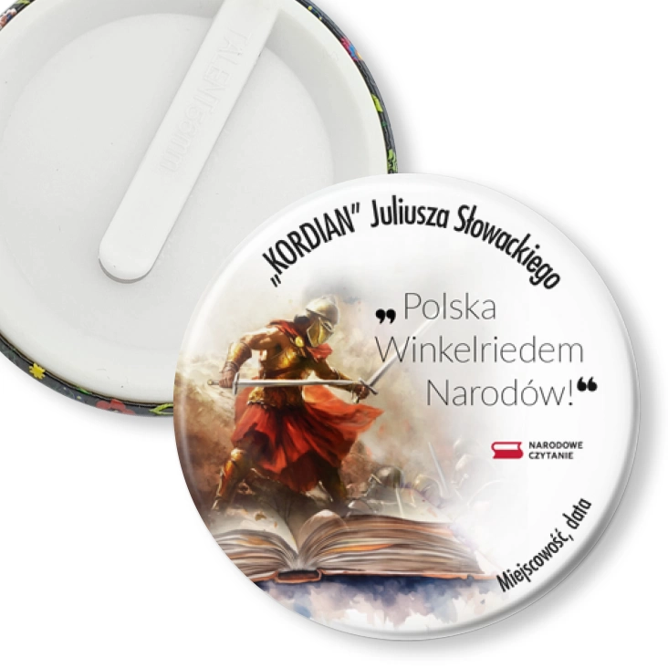 przypinka klips Narodowe Czytanie Kordian rycerz Winkelried