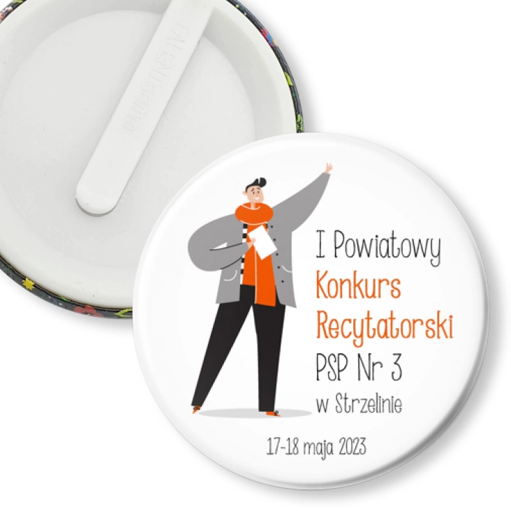 przypinka klips Pierwszy Powiatowy Konkurs Recytatorski PSP nr 3 w Strzelinie