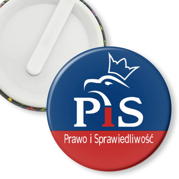 przypinka klips Prawo i Sprawiedliwość PiS logo w inwersji