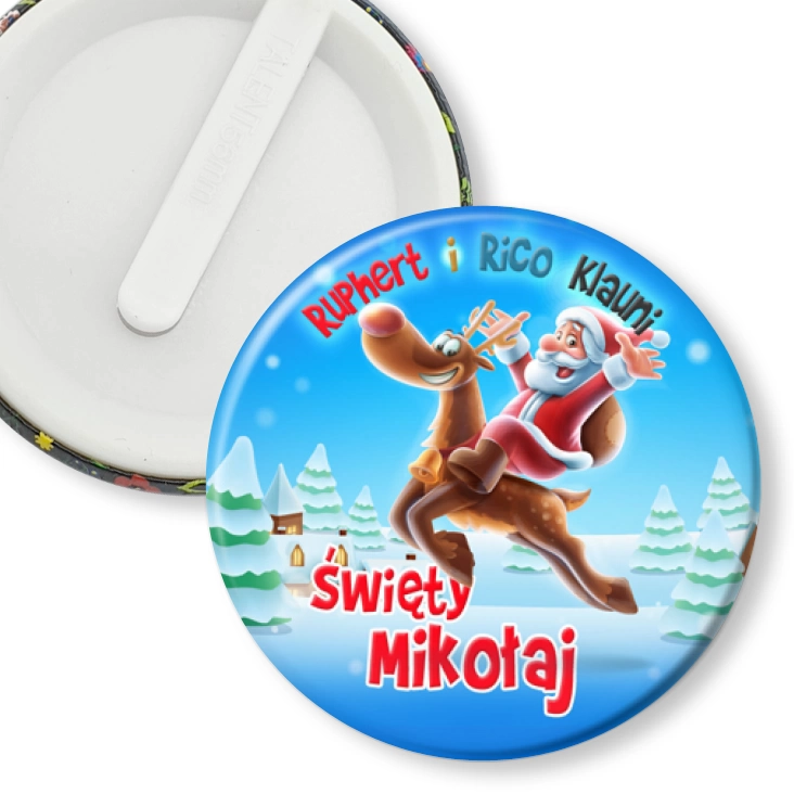 przypinka klips Ruphert i Rico Klauni na reniferze