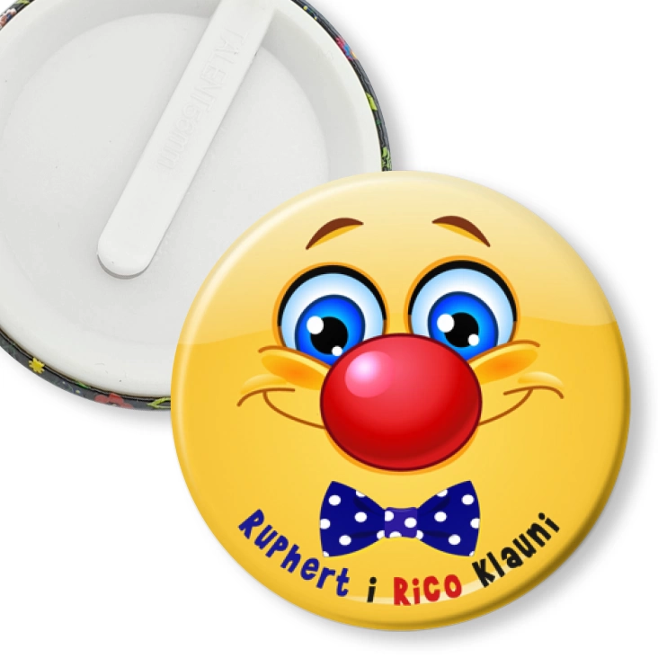 przypinka klips Ruphert i Rico Klauni z dużym nosem