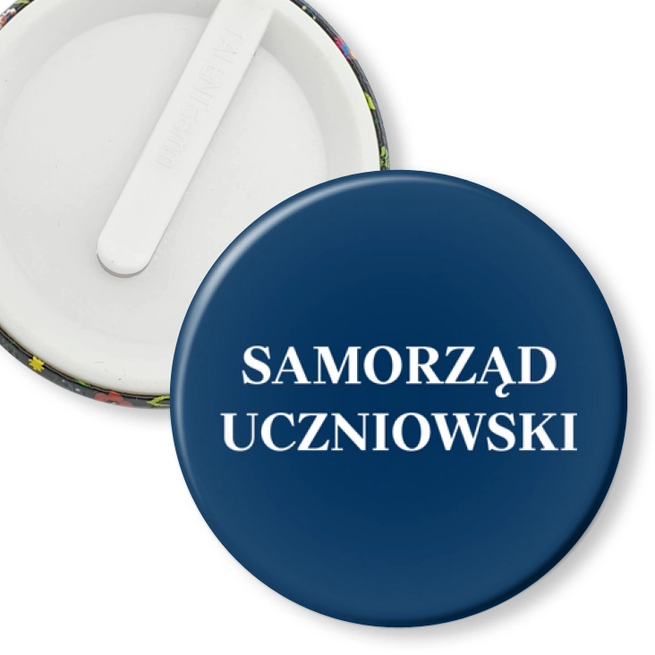 przypinka klips Samorząd Uczniowski na niebieskim tle