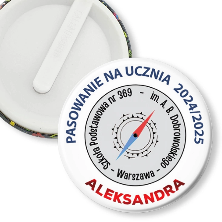 przypinka klips SP 369 Warszawa Pasowanie na Ucznia