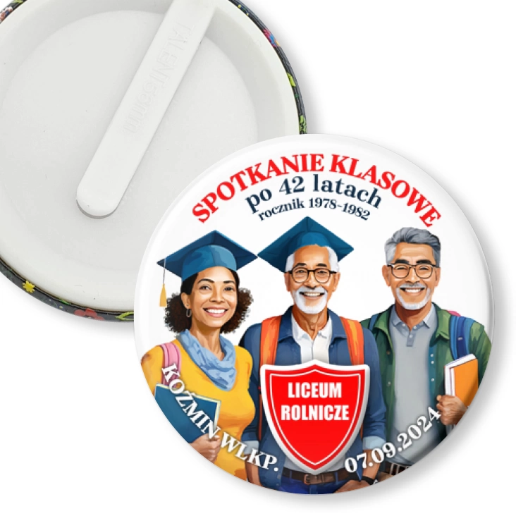 przypinka klips Spotkanie klasowe po 42 latach Liceum Rolnicze Koźmin Wlkp.