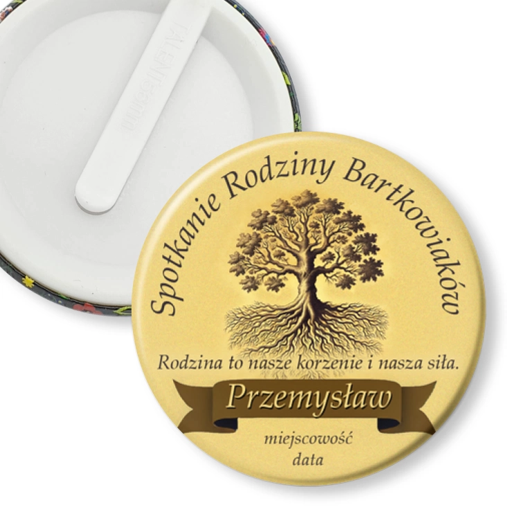 przypinka klips Spotkanie rodziny z imieniem i dębem