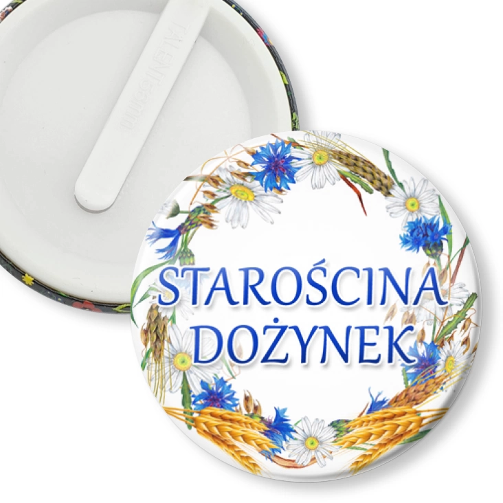 przypinka klips Starościna dożynek wieniec z chabrami