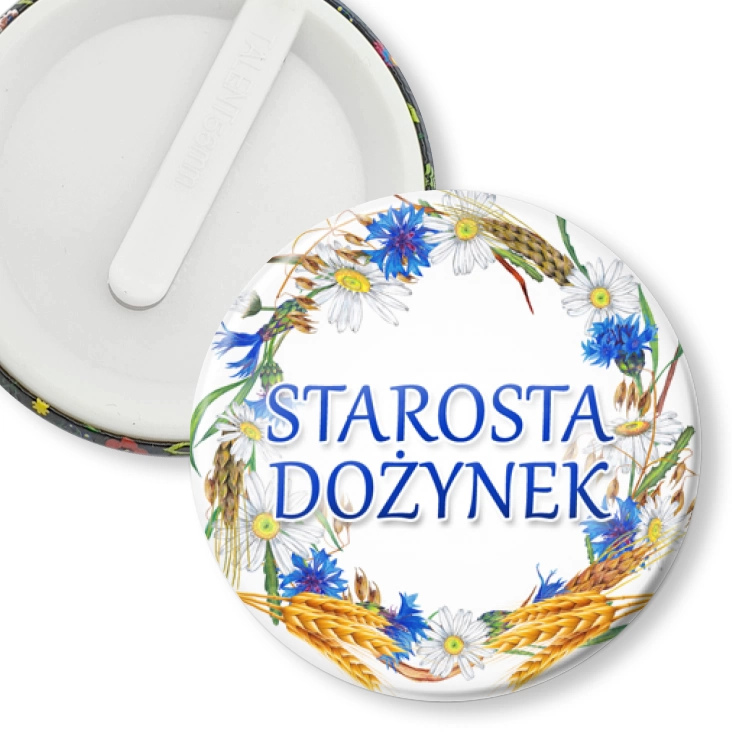 przypinka klips Starosta dożynek wieniec z chabrami