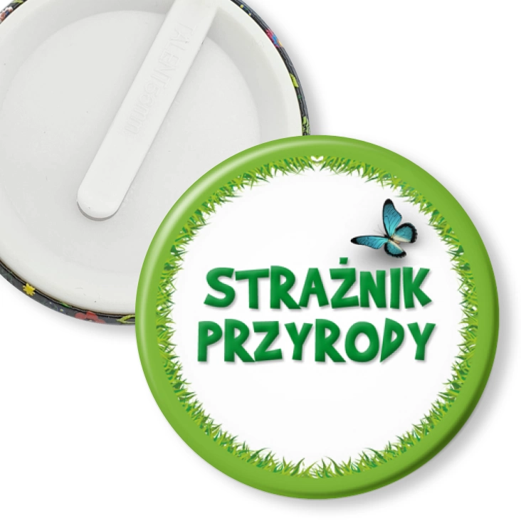 przypinka klips Strażnik Przyrody trawa z motylem