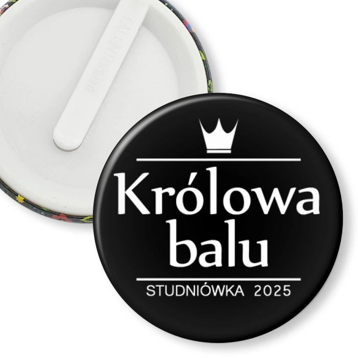 przypinka klips Studniówka z koroną królowa balu czarna