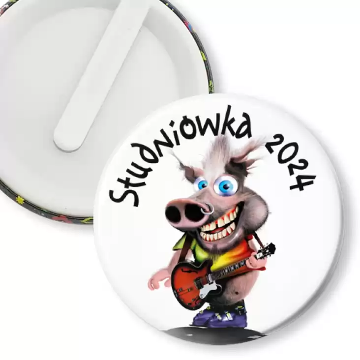 przypinka klips Studniówka ze świnką gitarzystą punk
