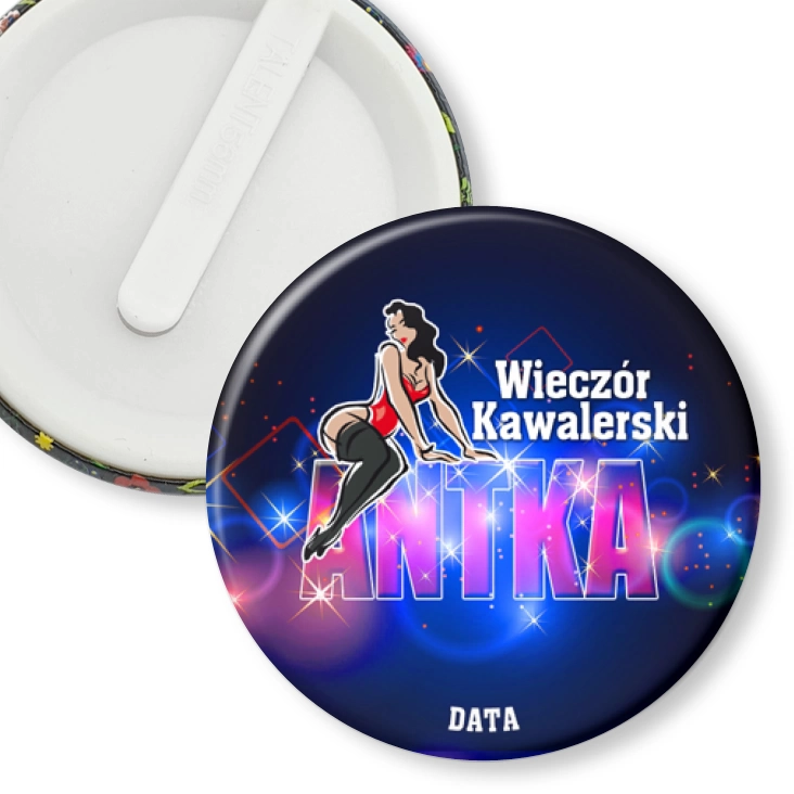 przypinka klips Wieczó kawalerski z diablicą i imieniem