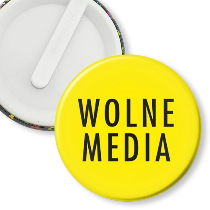 przypinka klips Wolne media na żółtym tle