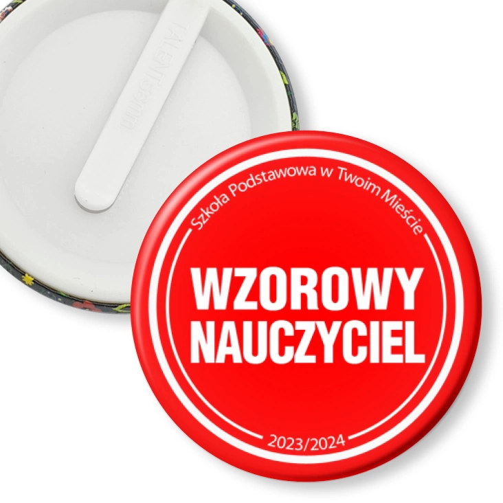 przypinka klips Wzorowy nauczyciel czerwone tło