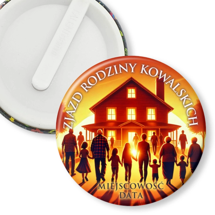 przypinka klips Zjazd rodziny dom w zachodzącym słońcu