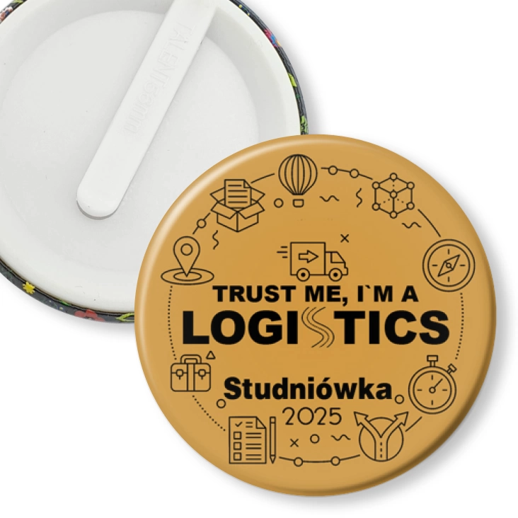 przypinka klips Studniówka złota trust me I am Logistic