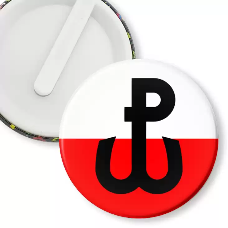 przypinka klips Znak Polska Walcząca na biało-czerwonym tle