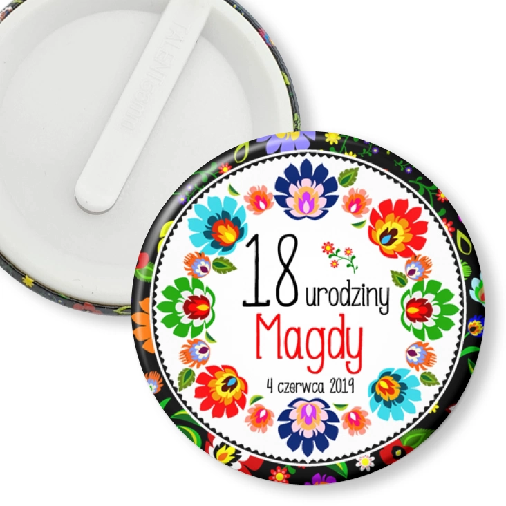 przypinka klips 18 urodziny Magdy