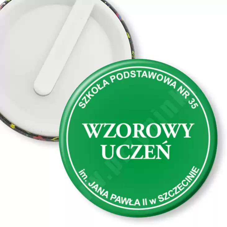przypinka klips Wzorowy Uczeń SP35 Szczecin - zielony