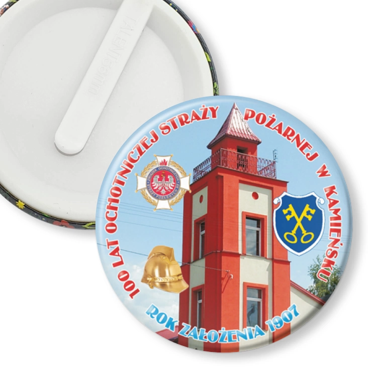 przypinka klips 100 Lat Ochotniczej Straży Pożarnej w Kamieńsku