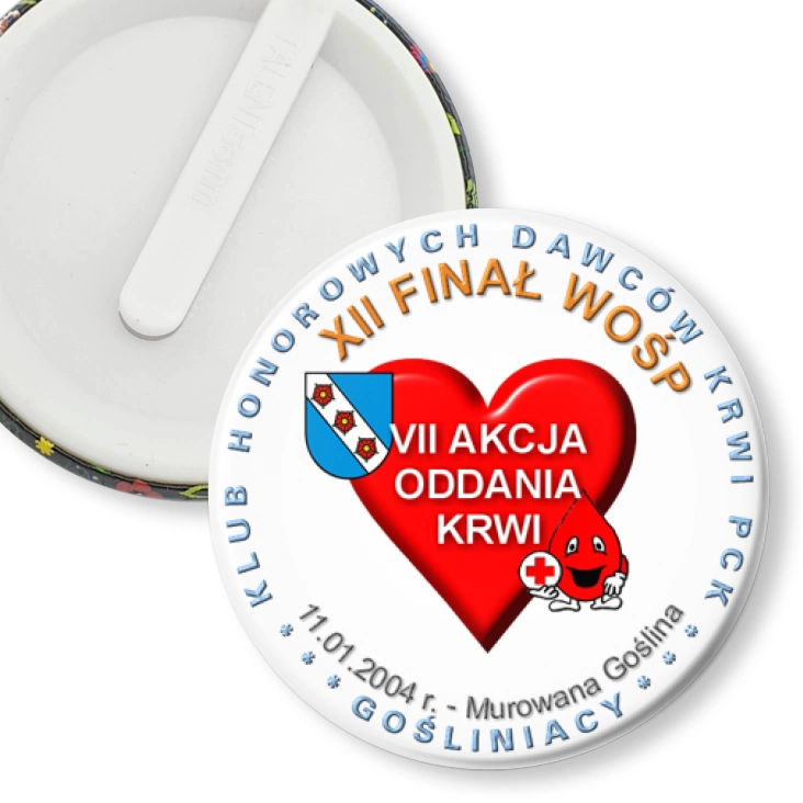 przypinka klips XII Finał WOŚP - klub Honorwych Dawców Krwi PCK