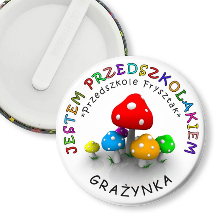 przypinka klips Przedszkole Frysztak - grzybki