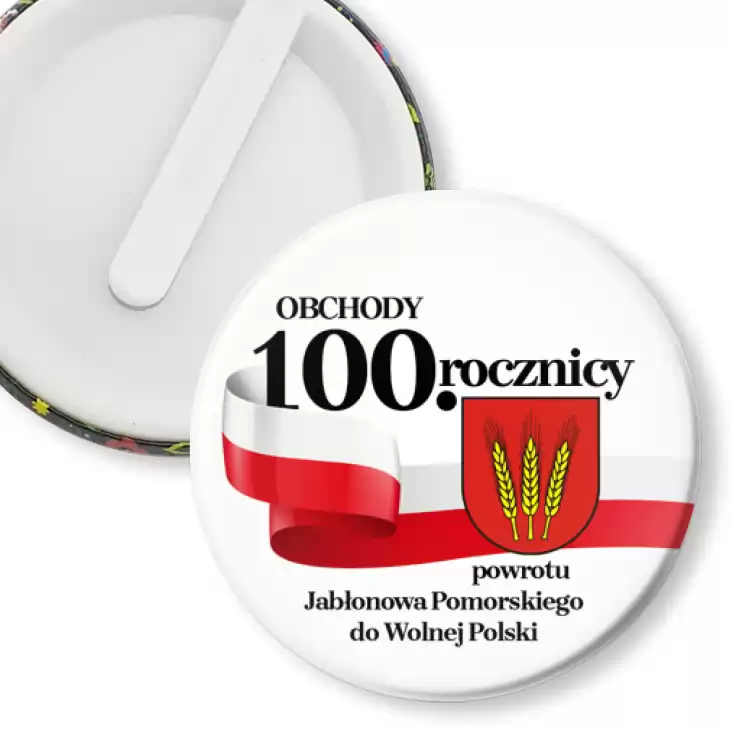 przypinka klips Obchody 100. Rocznicy powrotu Jabłonowa Pomorskiego do Wolnej Polski